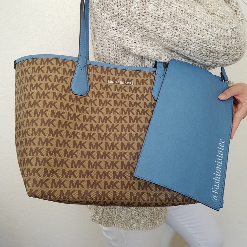 NWT MICHAEL KORS CANDY REVERSIBLE TOTE SKY BROWN - Picture 2 of 8